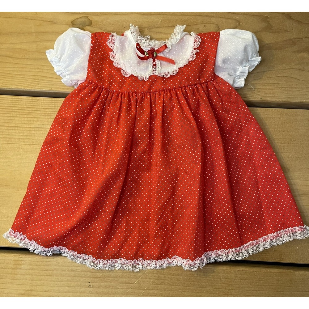 Vintage Cutest One Brand Infant 12M Frilly Ruffle Lace Party Dress Puff Sleeves